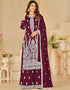chic wine berry art silk designer party wear salwar suit with wine berry art silk df-25-10252 Front View