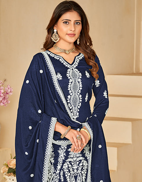 trendy nile blue art silk designer party wear salwar suit with nile blue art silk df-25-10253 Close-up View