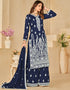 trendy nile blue art silk designer party wear salwar suit with nile blue art silk df-25-10253 Back View