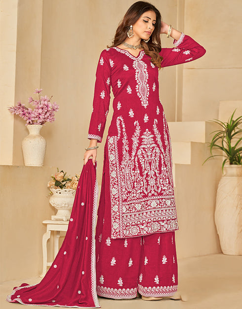 elegant cardinal art silk designer party wear salwar suit with cardinal art silk df-25-10254 Back View