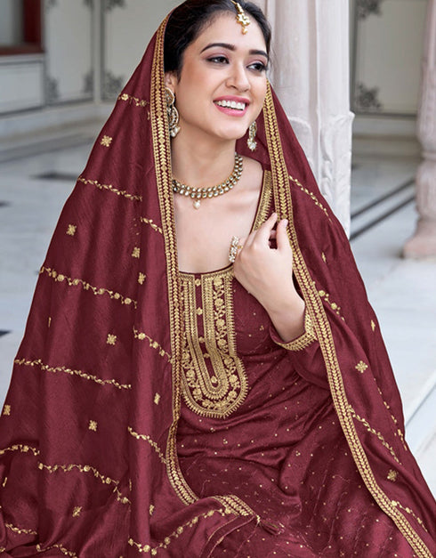 modern wine real premium silk designer traditional wedding wear salwar suit with wine real premium silk ie-1003 Close-up View