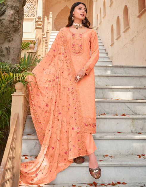 trendy hit pink real georgette designer function wear heavy salwar suit collection with hit pink heavy santun ie-1135 Front View