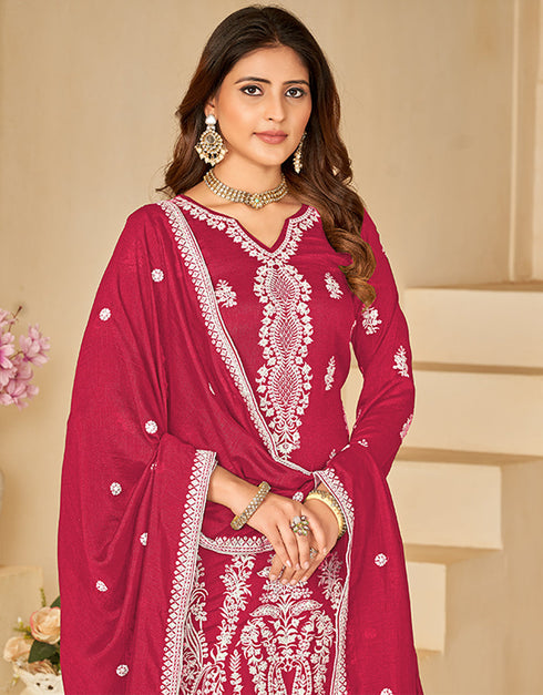 elegant cardinal art silk designer party wear salwar suit with cardinal art silk df-25-10254 Close-up View