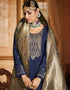 Blue Chudidar style Suit Crepe Silk Salwar Kameez in Embroidery, Jacquard Print & Lace Work Closure View