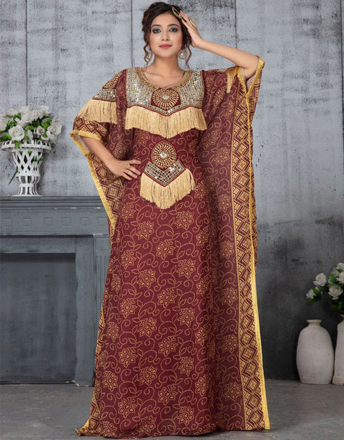 Chic Maroon Crepe Hand Multi Embroidery Farasha