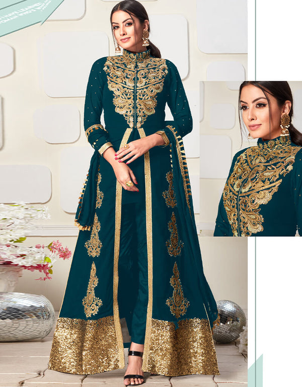 Teal Koti Concept Fox Georgette Chudidar Suit