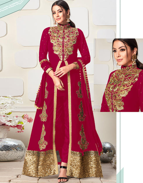 Dark Pink Koti Concept Fox Georgette Chudidar Suit