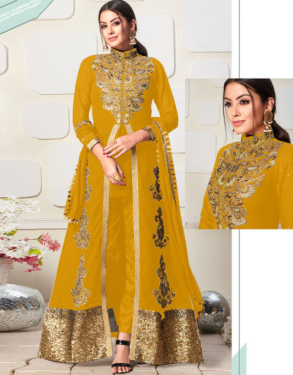Yellow Koti Concept Fox Georgette Chudidar Suit