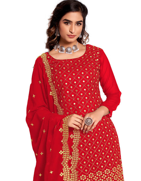 Red 60 Grm Georgette Chudidar Salwar Suit Closure View