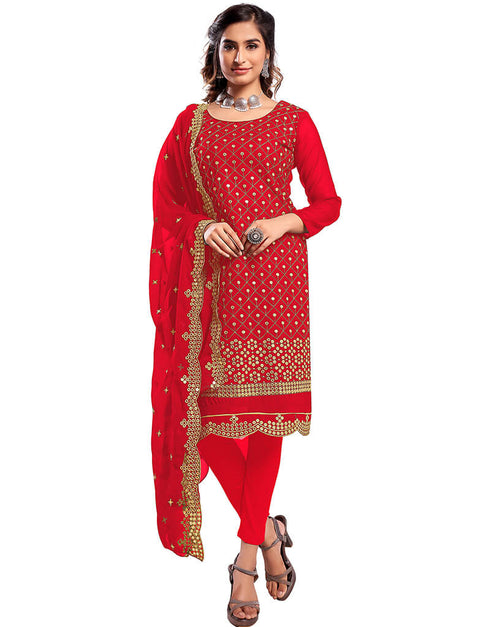 Red 60 Grm Georgette Chudidar Salwar Suit