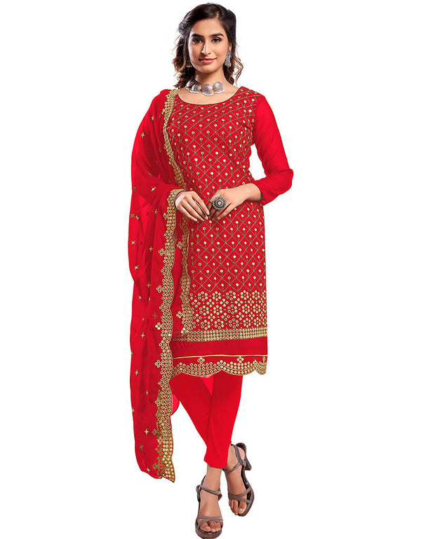 Red 60 Grm Georgette Chudidar Salwar Suit