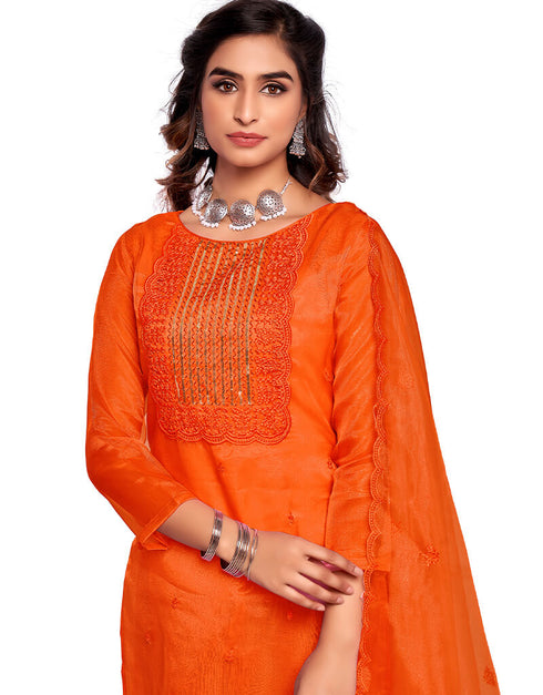 Orange Organza Chudidar Salwar Suit Closure View