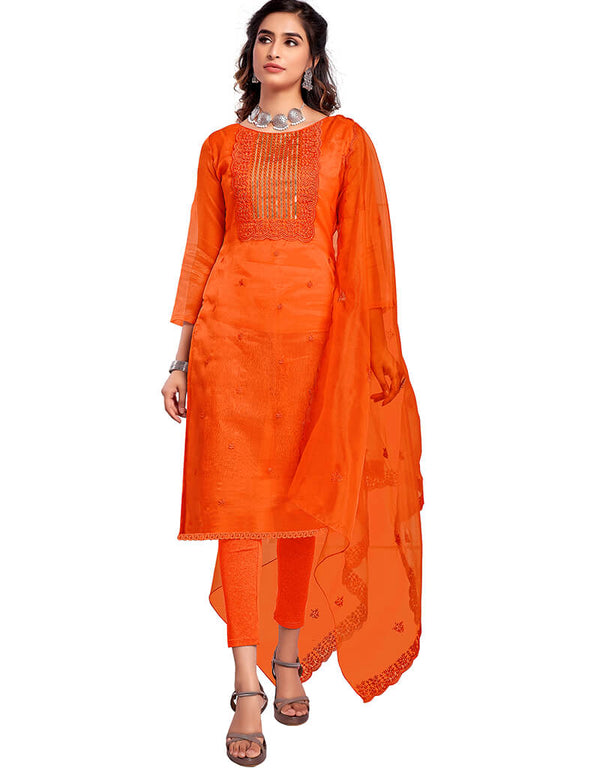 Orange Organza Chudidar Salwar Suit