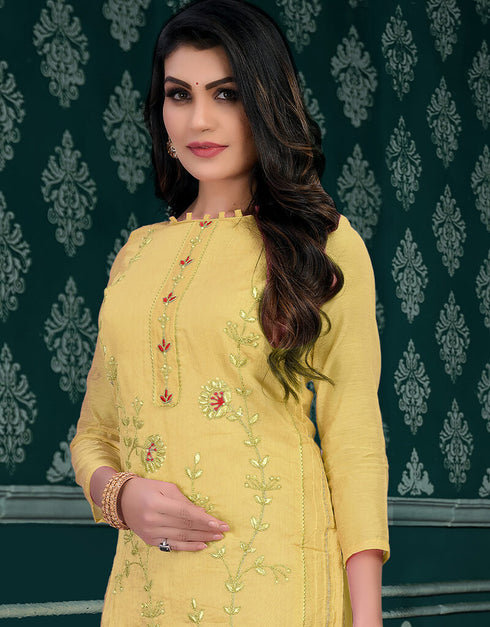 Yellow Modal Chanderi Chudidar Salwar Suit Closure View