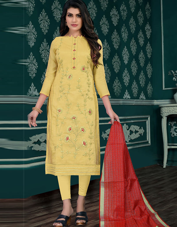 Yellow Modal Chanderi Chudidar Salwar Suit