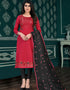 Red Glace Cotton Chudidar Salwar Suit