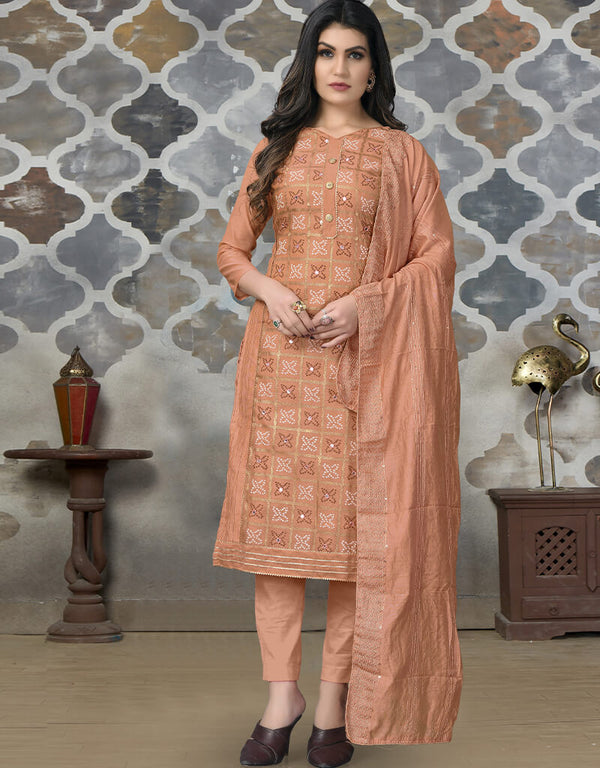 Orange Modal Chanderi Chudidar Salwar Suit