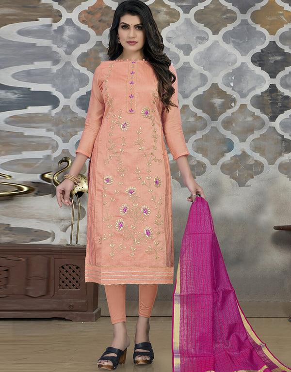 Peach Modal Chanderi Chudidar Salwar Suit