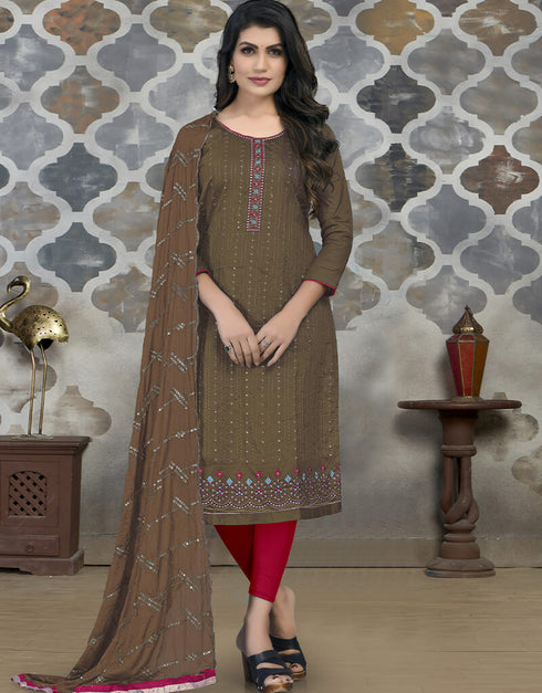 Brown Glace Cotton Chudidar Salwar Suit