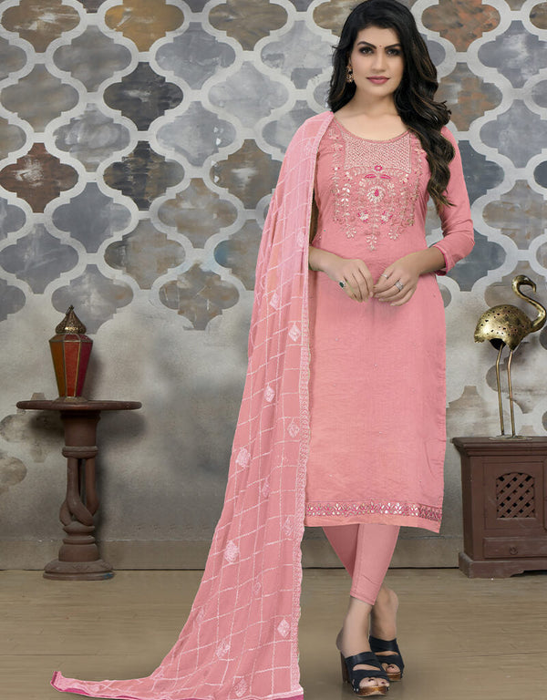 Pink Modal Chanderi Chudidar Salwar Suit
