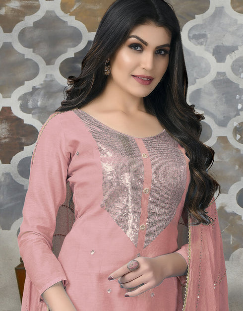 Pink Modal Chanderi Chudidar Salwar Suit Closure View