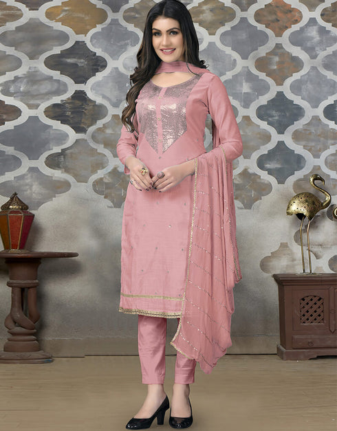 Pink Modal Chanderi Chudidar Salwar Suit