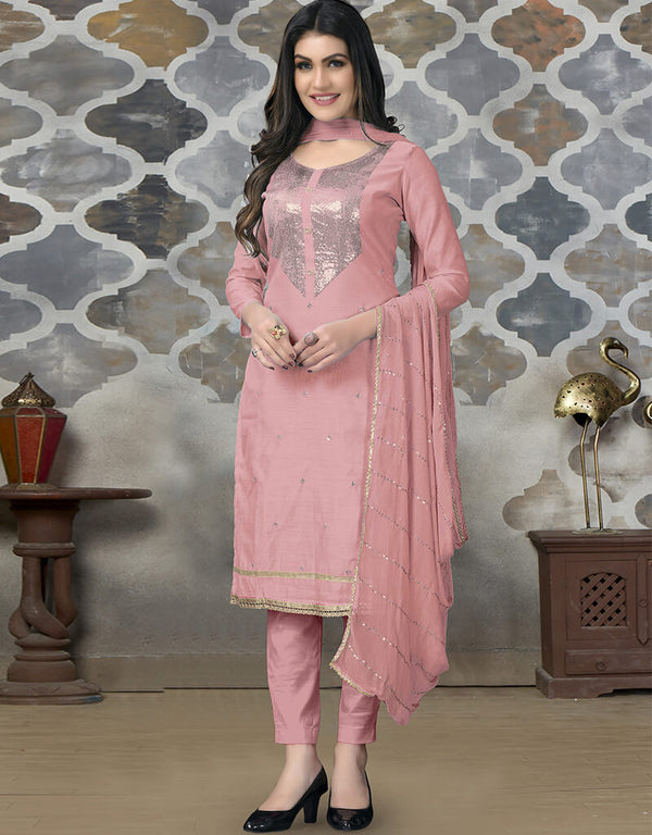 Pink Modal Chanderi Chudidar Salwar Suit