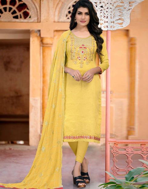 Yellow Modal Chanderi Chudidar Salwar Suit