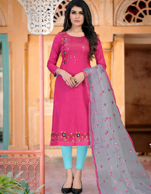 Pink Glace Cotton Chudidar Salwar Suit
