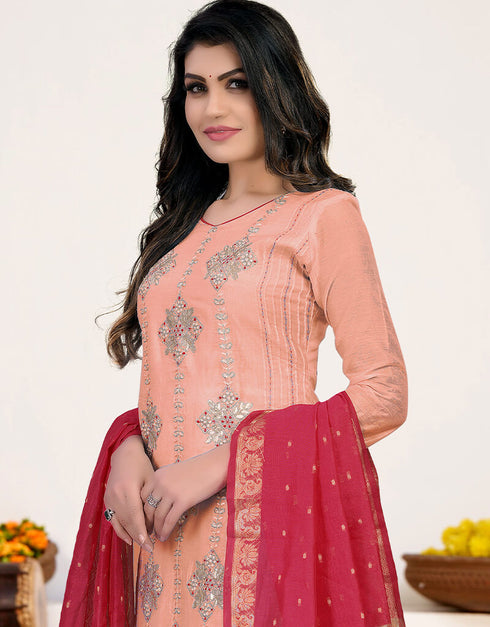 Peach Modal Chanderi Chudidar Salwar Suit Closure View