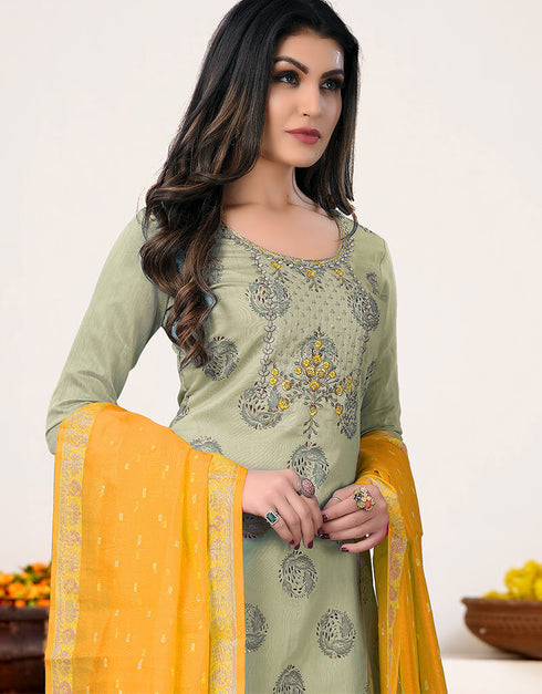 Green Modal Chanderi Chudidar Salwar Suit Closure View