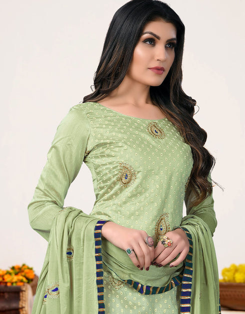 Green Modal Chanderi Chudidar Salwar Suit Closure View