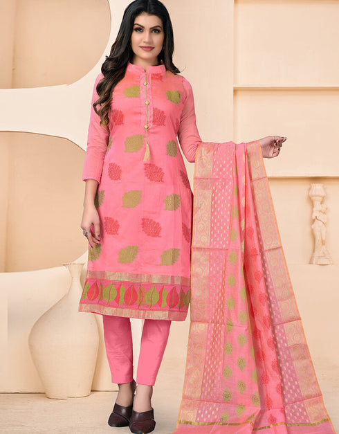 Pink Banarasi Jacquard Chudidar Salwar Suit