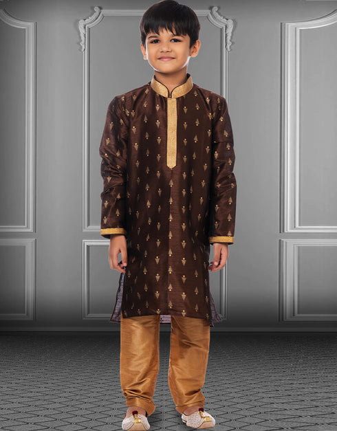 Brown Kurta Pajama Printed Dhupion Silk