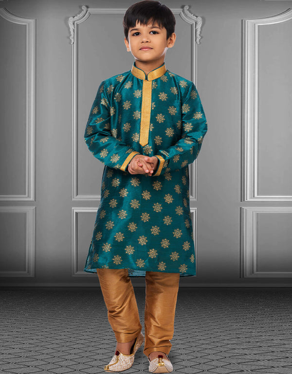 Rama Blue Kurta Pajama Printed Dhupion Silk