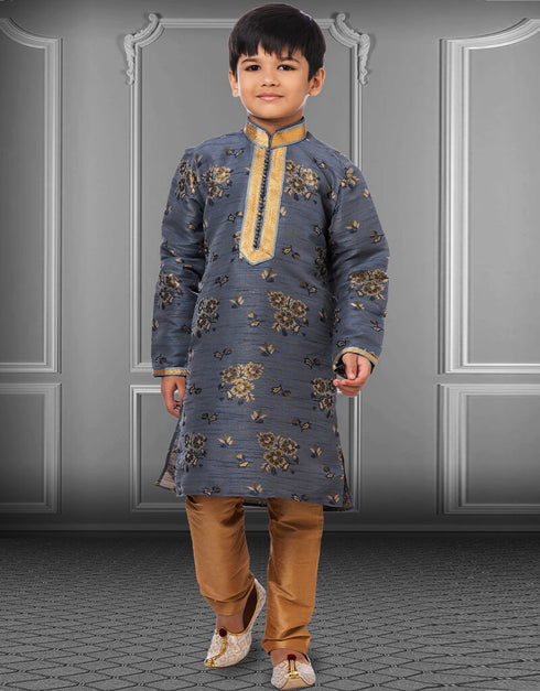 Gray Kurta Pajama Jacquard Silk
