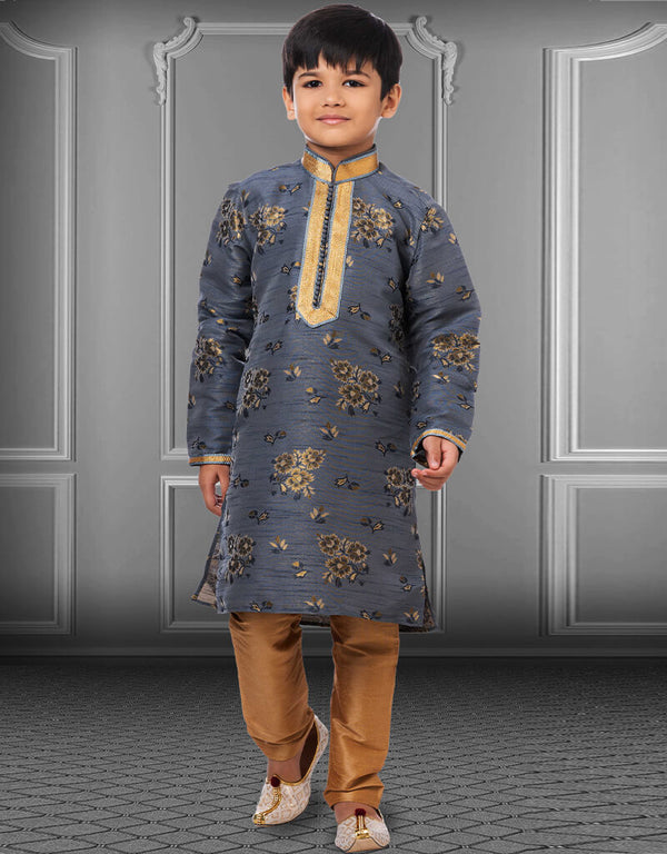 Gray Kurta Pajama Jacquard Silk