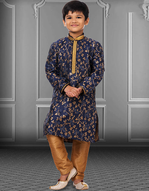 Navy Blue Kurta Pajama Jacquard Silk