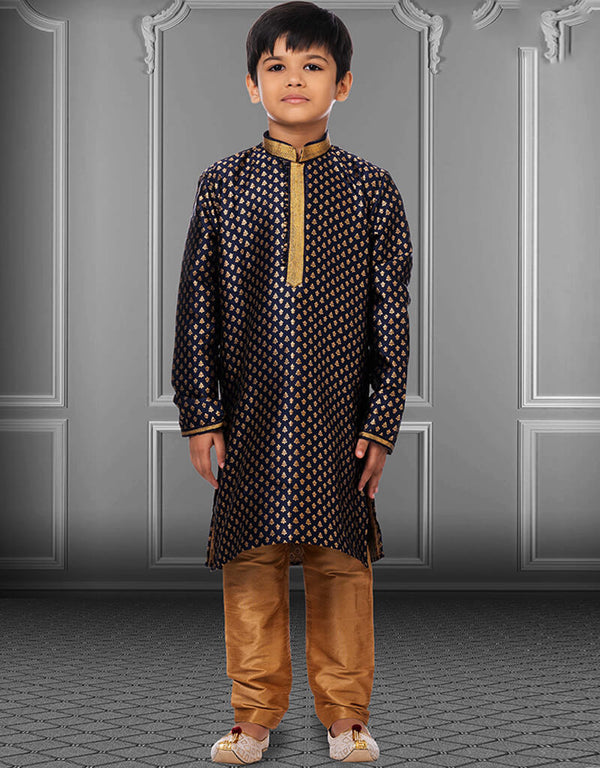 Navy Blue Kurta Pajama Jacquard Silk