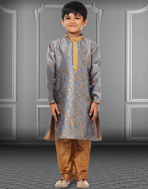 Gray Kurta Pajama Jacquard Silk