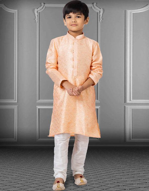 Peach Kurta Pajama Linen Silk