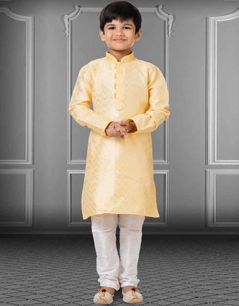 Light Yellow Kurta Pajama Linen Silk