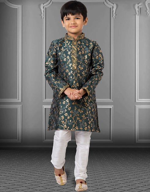 Green Kurta Pajama Jacquard Silk