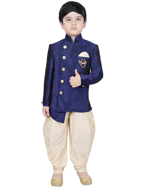 Navy Blue Kurta Dhoti Dhupion Silk