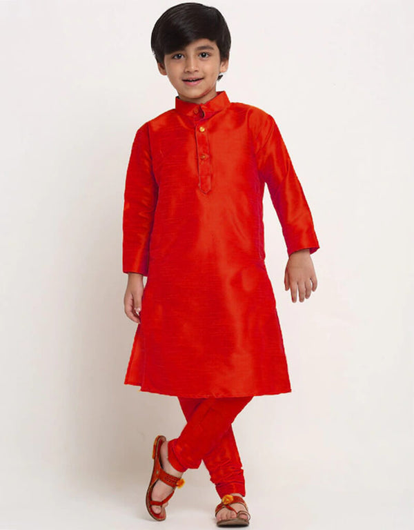 Red Kurta Payjama Dhupion Silk
