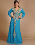 Islamic Firozi Blue Georgette Hand Embroidery Party Wear Kaftan