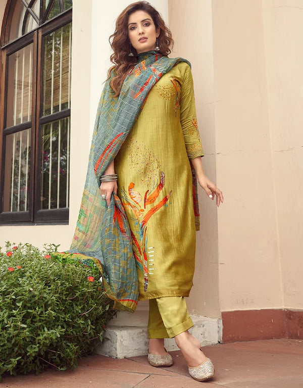 Mustard Pant style Suit Pure Viscose Silk