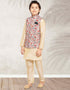 Cream Kurta Pajama Print On Banarasi Silk Closure View