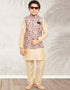 Cream Kurta Pajama Print On Banarasi Silk