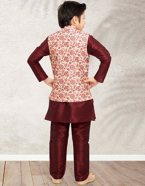 Maroon Kurta Pajama Print On Banarasi Silk Closure View